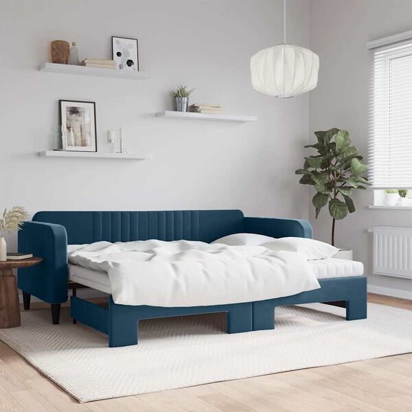 vidaXL Sof&aacute; cama nido con colch&oacute;n terciopelo azul 90x200 cm