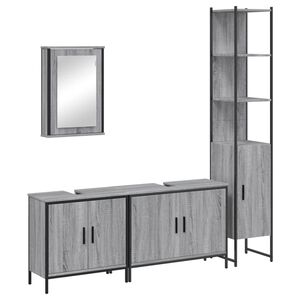 vidaXL Set de muebles de ba&ntilde;o 4 pzas madera contrachapada gris sonoma