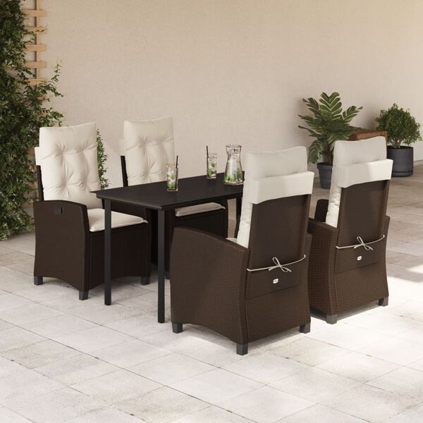 vidaXL Set comedor de jard&iacute;n 5 piezas y cojines rat&aacute;n sint&eacute;tico marr&oacute;n
