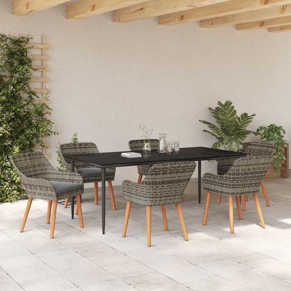 vidaXL Conjunto de Comedor de Jard&iacute;n 7 pcs Gris rat&aacute;n sint&eacute;tico