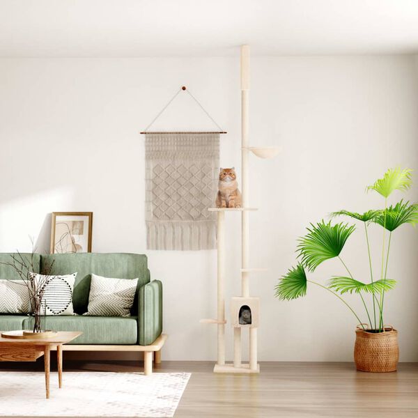 vidaXL &Aacute;rbol rascador para gatos de suelo a techo crema 258,5-284,5 cm