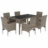 vidaXL Set comedor jard&iacute;n 7 pzas y cojines rat&aacute;n sint&eacute;tico vidrio gris