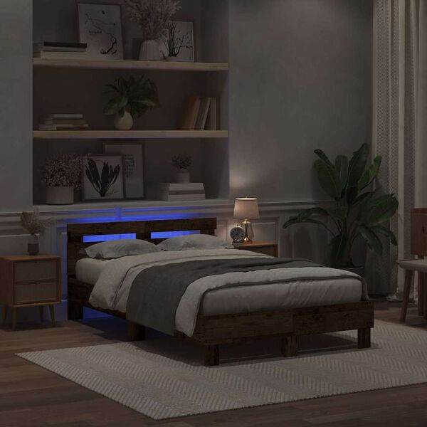 vidaXL Estructura de cama con LED Madera vieja 120 x 190 cm