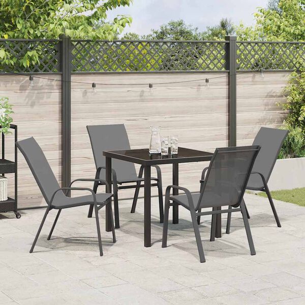 vidaXL Conjunto de Comedor de Jard&iacute;n 5 pcs Gris y Negro