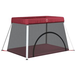 vidaXL Parque infantil para beb&eacute;s con colch&oacute;n tela lino rojo
