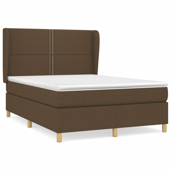 vidaXL Cama box spring con colch&oacute;n tela marr&oacute;n oscuro 140x200 cm