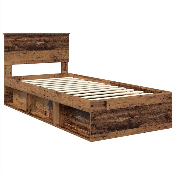 vidaXL Estructura de cama con cabecera Madera vieja 75 x 190 cm