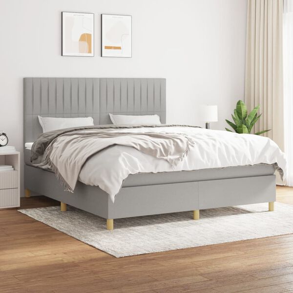 vidaXL Cama box spring con colch&oacute;n tela gris claro 160x200 cm
