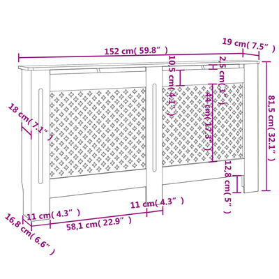 vidaXL Cubierta para radiador MDF negro 152x19x81,5 cm