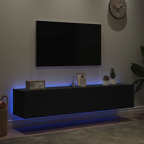 vidaXL Muebles de TV de pared con luces LED 2 uds negro 80x35x31 cm