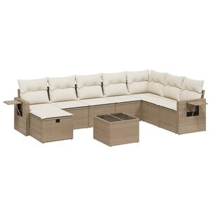 vidaXL Set de sof&aacute;s de jard&iacute;n 9 pzas con cojines rat&aacute;n sint&eacute;tico beige