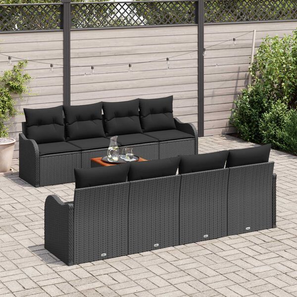vidaXL Conjunto de sof&aacute;s de jard&iacute;n 9 pcs Negro rat&aacute;n sint&eacute;tico