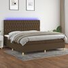 vidaXL Cama box spring colch&oacute;n luces LED tela marr&oacute;n oscuro 200x200 cm