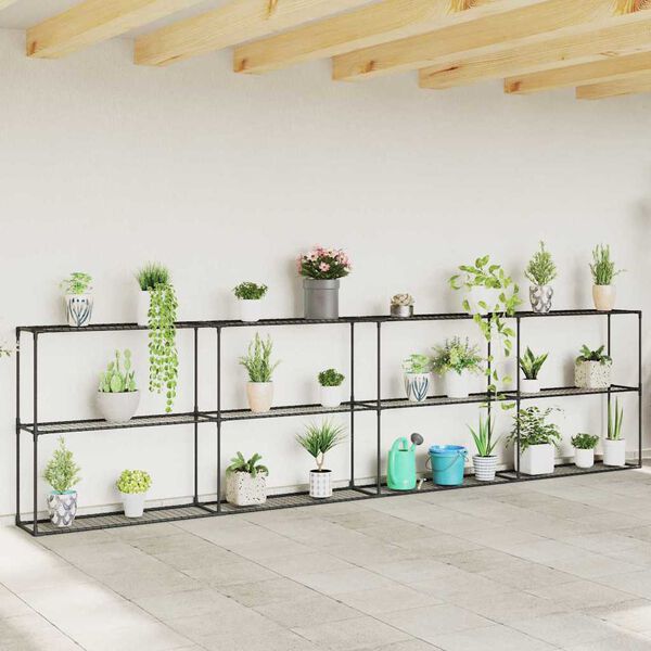 vidaXL Soporte para plantas de 3 niveles Negro 400 x 32 x 104 cm Acero