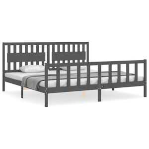 vidaXL Estructura de cama con cabecero madera maciza gris 200x200 cm