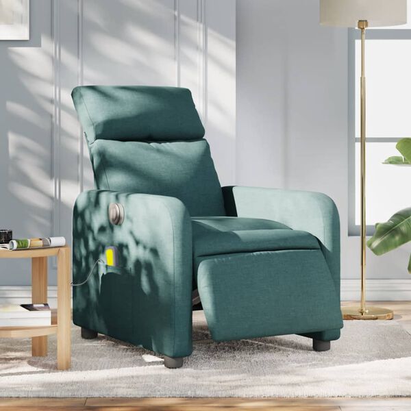 vidaXL Sill&oacute;n reclinable de masaje el&eacute;ctrico tela verde oscuro