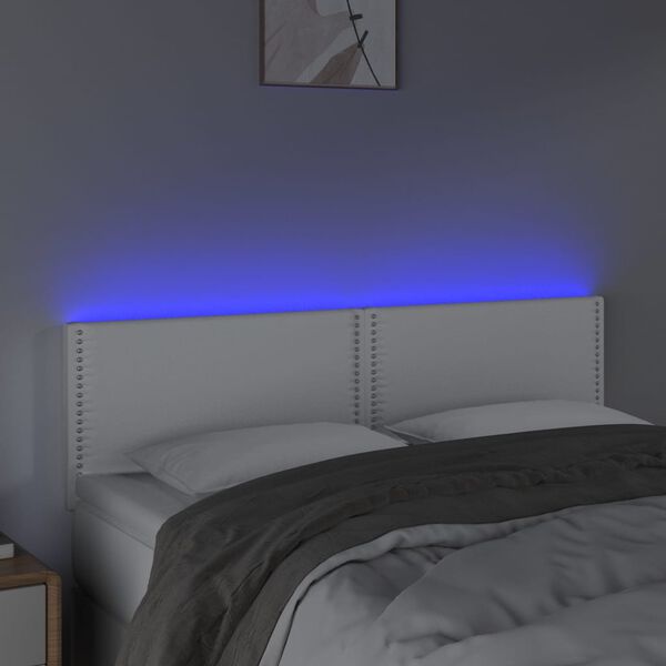vidaXL Cabecero con LED cuero sint&eacute;tico blanco 144x5x78/88 cm