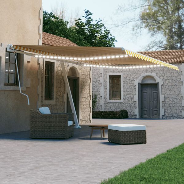 vidaXL Toldo retráctil manual con luz LED amarillo y blanco 600x300 cm