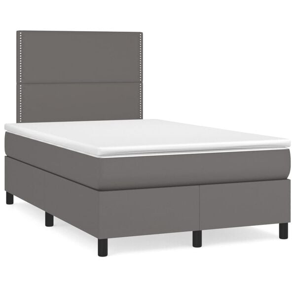 vidaXL Cama box spring con colch&oacute;n cuero sint&eacute;tico gris 120x190 cm
