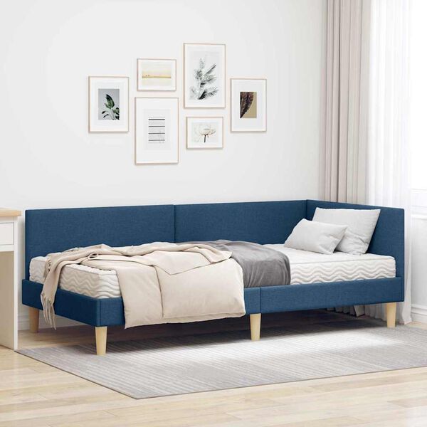 vidaXL Estructura de Cama Esquina con Colch&oacute;n Otro 2 pcs Azul tela