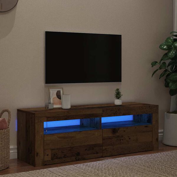 vidaXL Mueble TV luces LED madera ingeniería envejecida 120x35x40 cm