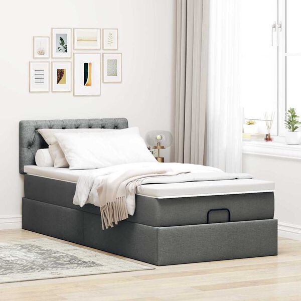 vidaXL Cama otomana con colch&oacute;n gris oscuro 90x200 cm tela