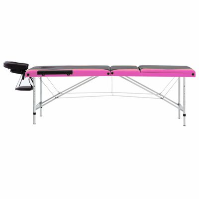 vidaXL Camilla de masaje plegable 3 zonas aluminio negro y rosa