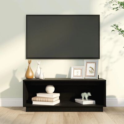 vidaXL Mueble de TV de madera maciza de pino negro 90x35x35 cm