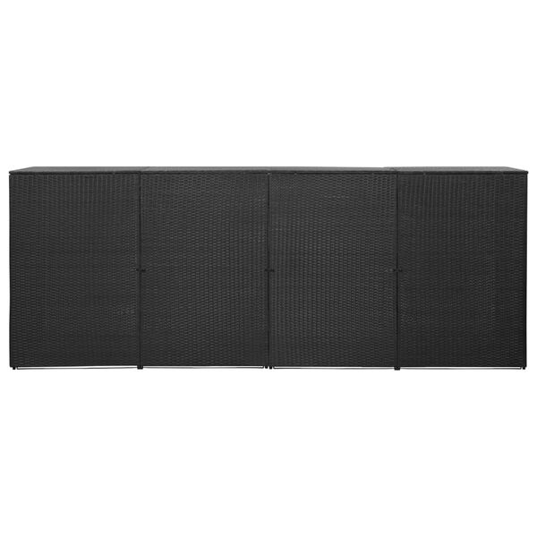 vidaXL Cobertizo cuadruple cubo basura rat&aacute;n PE negro 305x78x120 cm