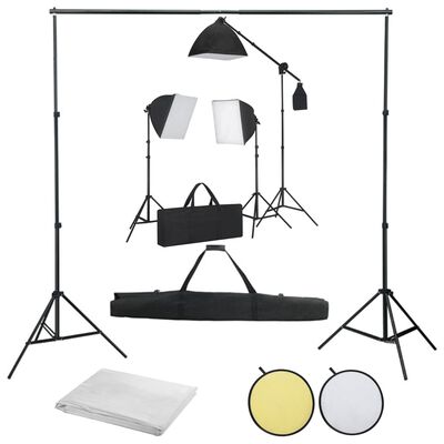vidaXL Kit de estudio fotográfico con luces softbox, fondo y reflector