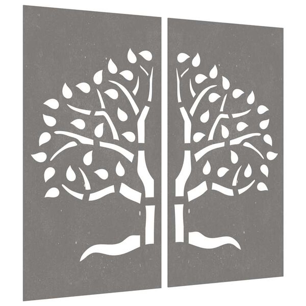 vidaXL Adorno pared jard&iacute;n 2 uds acero corten dise&ntilde;o &aacute;rbol 105x55 cm