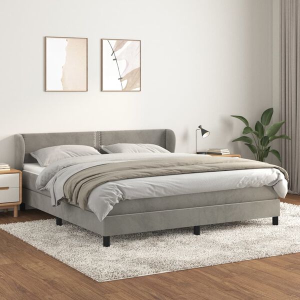vidaXL Cama box spring con colch&oacute;n terciopelo gris claro 160x200 cm
