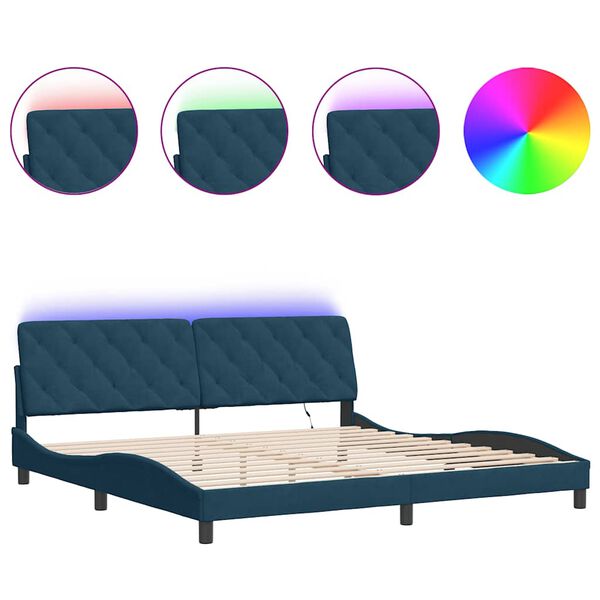 vidaXL Estructura de cama con LED sin colch&oacute;n terciopelo azul 200x200 cm