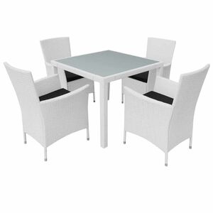 vidaXL Set de comedor de jard&iacute;n 5 piezas rat&aacute;n sint&eacute;tico blanco crema