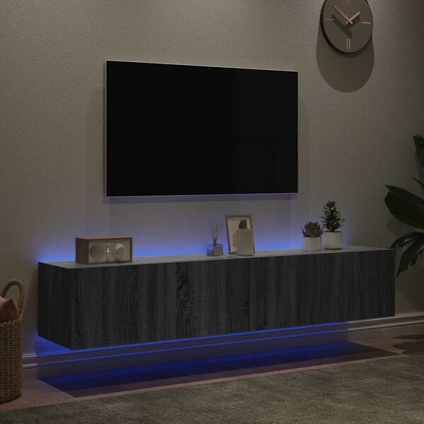 vidaXL Muebles TV de pared con luces LED 2 uds gris Sonoma 80x35x31 cm