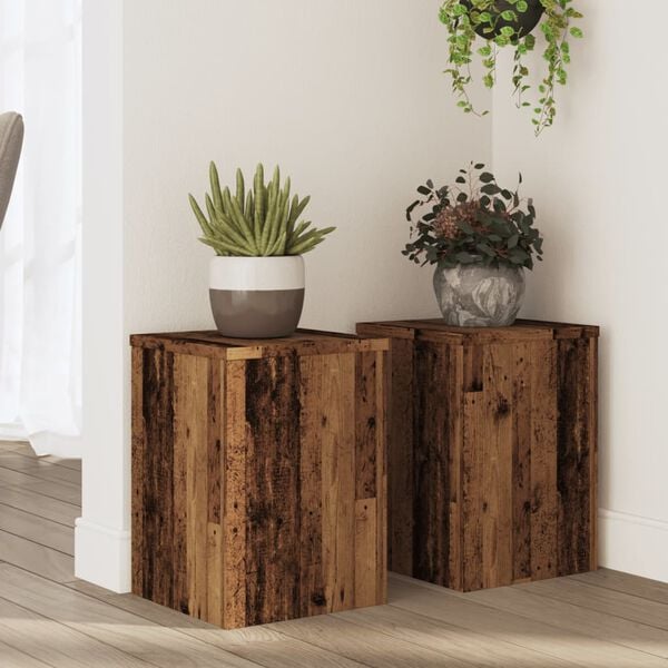 vidaXL Soportes de plantas 2 uds madera roble envejecido 25x25x35 cm