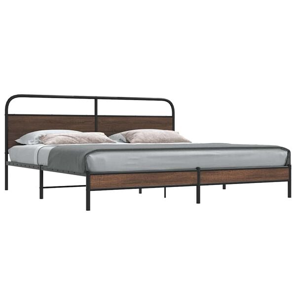 vidaXL Estructura de cama sin colch&oacute;n metal roble marr&oacute;n 180x200 cm