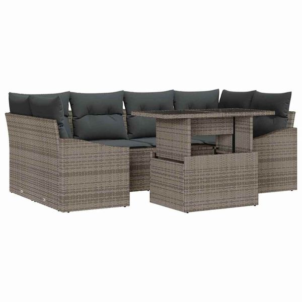 vidaXL Conjunto de sofá de jardín 7 pcs Gris Poliratán