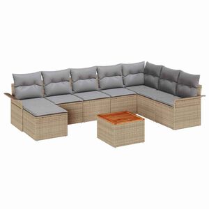 vidaXL Conjunto de sof&aacute;s de jard&iacute;n 9 pcs Beige rat&aacute;n sint&eacute;tico