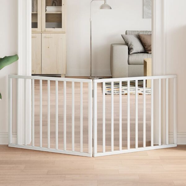 vidaXL Puerta para perros plegable de 2 paneles, madera de &aacute;lamo, blanca, 160 cm