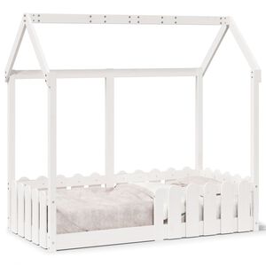 vidaXL Cama con forma de casa para ni&ntilde;os madera maciza blanco 70x140cm