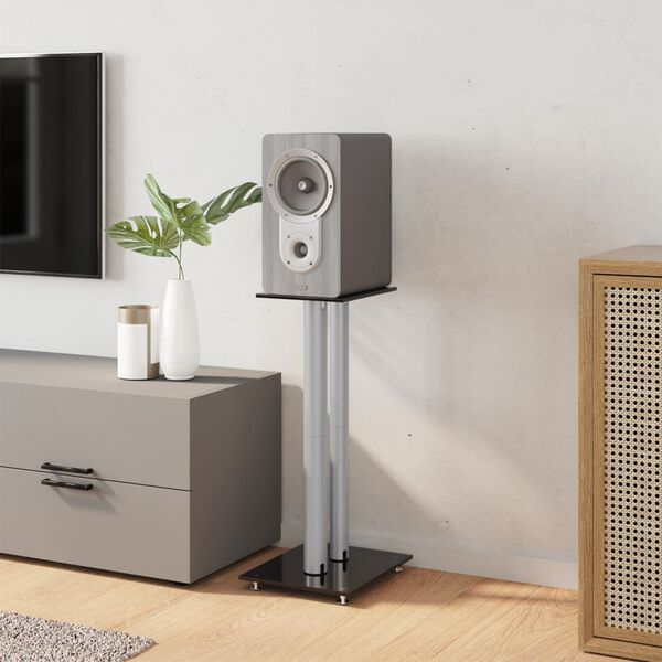 vidaXL Soportes altavoces 2 ud vidrio templado negro y plata 3 pilares