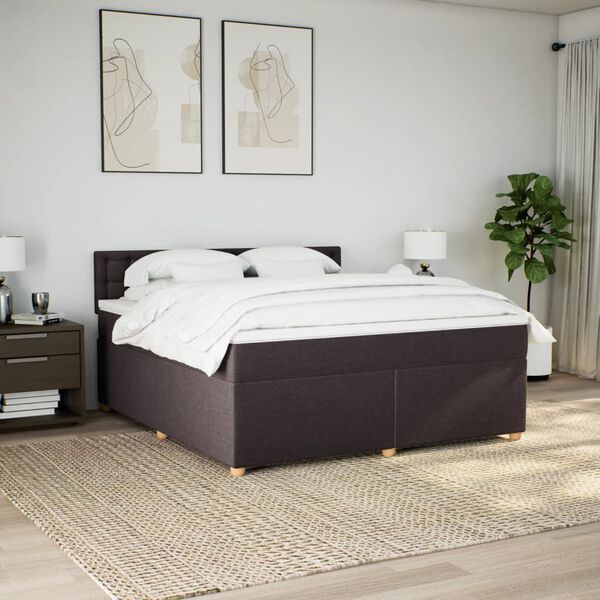 vidaXL Cama box spring con colch&oacute;n tela marr&oacute;n oscuro 180x200 cm