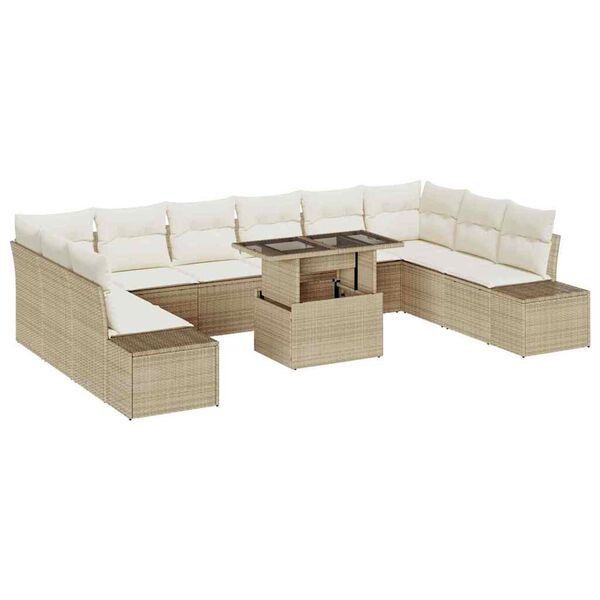 vidaXL Conjunto de sof&aacute; de jard&iacute;n 11 pcs Beige Polirat&aacute;n