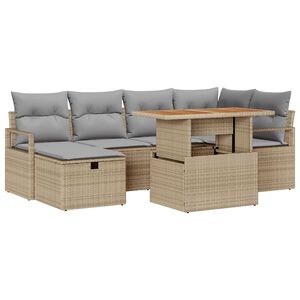 vidaXL Conjunto de sof&aacute;s de jard&iacute;n 7 pcs Beige rat&aacute;n sint&eacute;tico