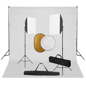 vidaXL Kit de estudio fotogr&aacute;fico con luces softbox, fondo y reflector