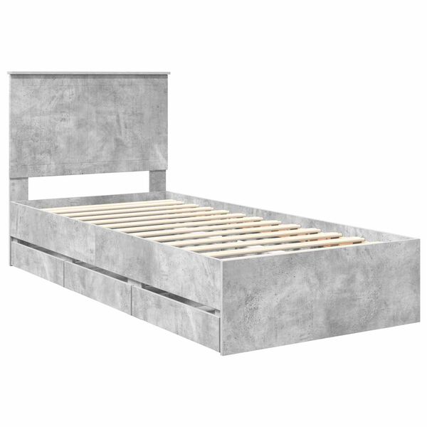 vidaXL Estructura de cama Gris Concreto 90 x 190 cm Madera Ingenieril