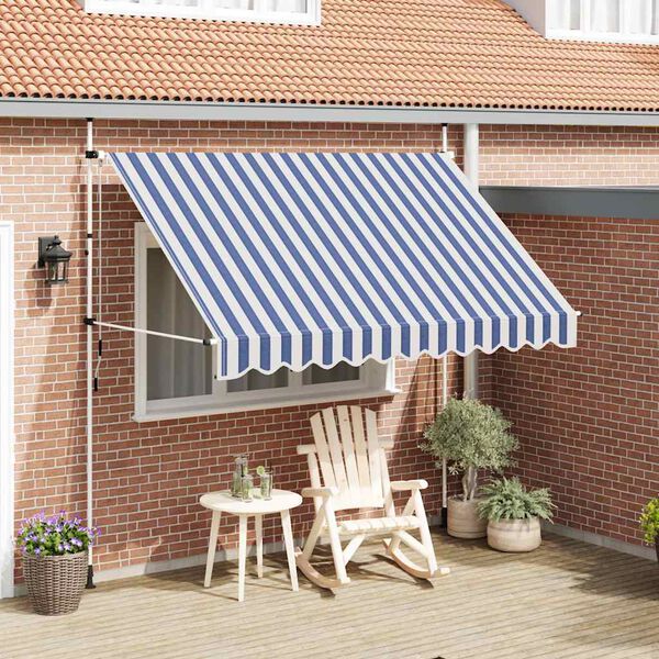 vidaXL Toldo manual retr&aacute;ctil azul y blanco a rayas 300 cm