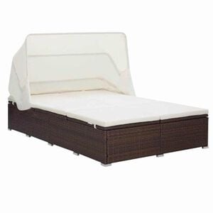 vidaXL Tumbona para 2 personas con coj&iacute;n rat&aacute;n sint&eacute;tico marr&oacute;n