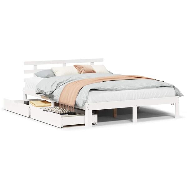 vidaXL Estructura de cama con cajones madera de pino blanca 135x190 cm